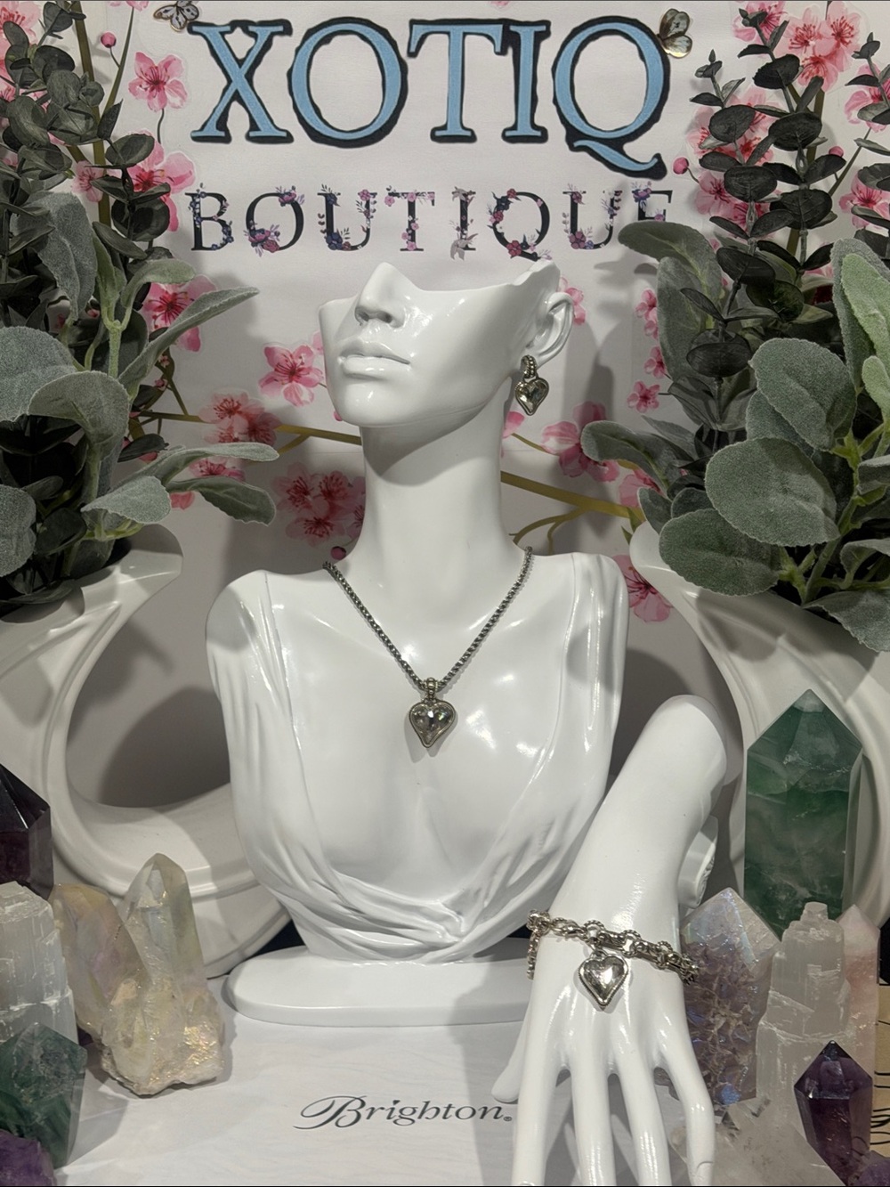 🆕💎RARE SET BRIGHTON VINTAGE SLVR Swarovski Crystal ‘BiBi Gem Heart’ SET!